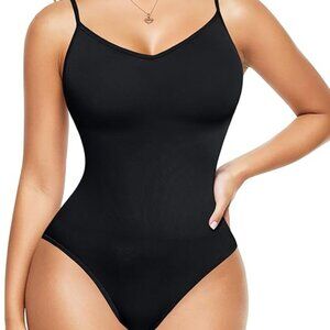 Bodysuits for Women Tummy Control Body Suits Seamless Shapewear V Neck Black